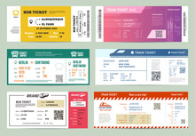 Set Of Isolated Bus And Train, Railway Tickets