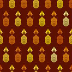 Fototapete - Abstract vector seamless pattern with pineapples. Modern fruit background with colorful pineapple or ananas. Tropical backdrop. Vector tropical nature ananas seamless pattern. Sweet fruit print.