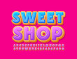 © Popskraft - Vector bright logo Sweet Shop with Glazed Cake Font. Donut Alphabet Letters and Numbers