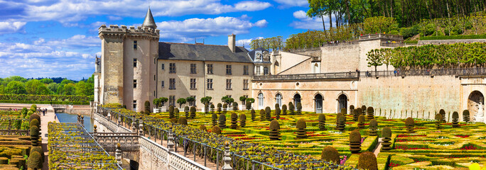 Poster - Most beautiful castles of Europe - Villandry with splendid floral gardens . Loire valley, France