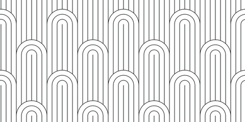 Seamless pattern of lattices from semicircles and straight thin lines on a white background, simple geo pattern, classic fabric print, seamless trellis background