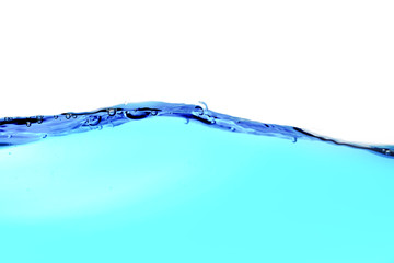 Blue sea water wave with bubbles on white background, (drink more water concept)