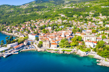 Croatia, Adriatic coast, beautiful old town of Lovran, historic center and coastline