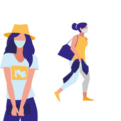 Sticker - women walking in the city wearing face mask