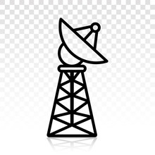 Large Satellite Dish Antenna Receiver And Transmitter For Television And Radio Transmission - Flat Vector Icon On A Transparent Background
