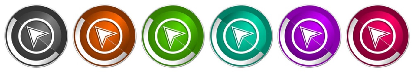Poster - Navigation icon set, silver metallic chrome border vector web buttons in 6 colors options for webdesign