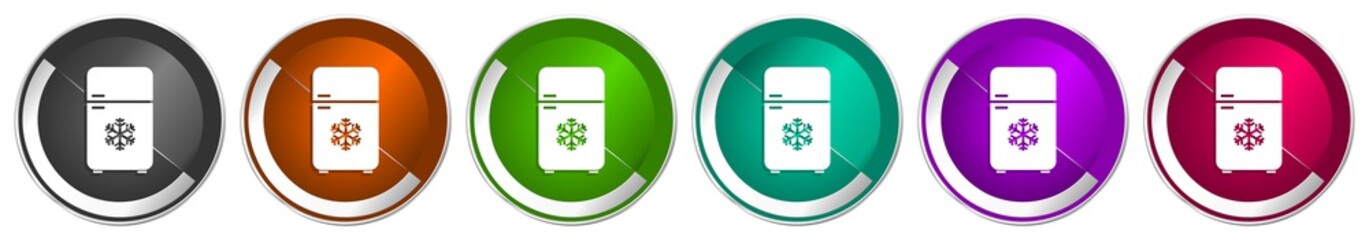 Aufkleber - Refrigerator icon set, fridge, cooler silver metallic chrome border vector web buttons in 6 colors options for webdesign