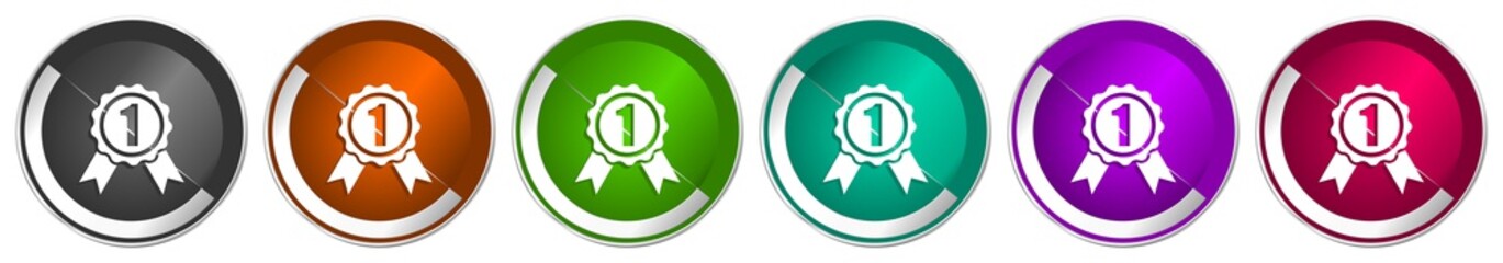 Aufkleber - Badge icon set, first, number one silver metallic chrome border vector web buttons in 6 colors options for webdesign