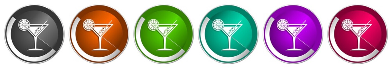 Fototapete - Tropical drink, alcohol, bar, martini in glass silver metallic chrome border vector web buttons in 6 colors options for webdesign