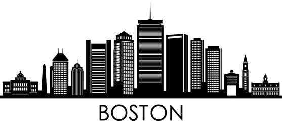 Canvas Print - BOSTON City Massachusetts Skyline Silhouette Cityscape Vector