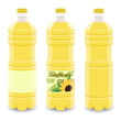 Sunflower oil plastic bottle with and without label isolated on white background. Vegetable oil, cooking ingredients, organic product, healthy nutrition vector illustration. Layout for your brand.