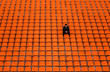lonely man on the empty stadium seat cheering for the team,the concept of loneliness.