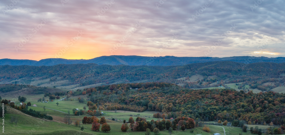 Virginia Rural Scenes Sunset glow in rural Virginia Farm country in Autumn in the valleys and ...