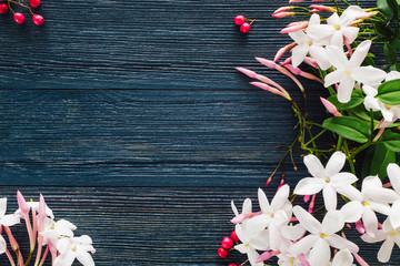 Jasmine and Schinus Molle on Blue Background