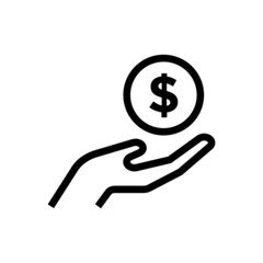 Wall Mural - save money icon, salary money, invest finance, hand holding dollar  symbols in outline style on white background