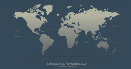 Wall Mural - hi detailed vector world map. editable world map vector with country named.