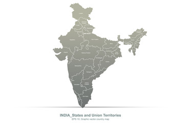 india map vector. a map of India's regional division with its name on it.