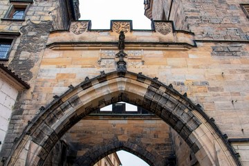 Sticker - Amazing low angle shot of the gates of Charles bridge in Prague