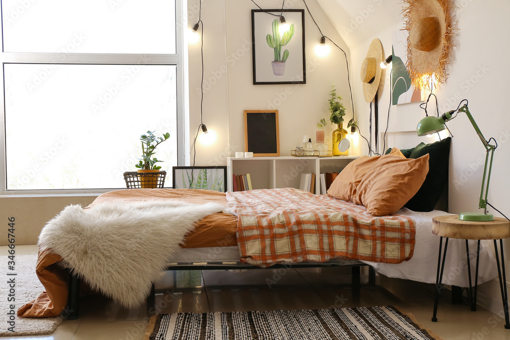 Interior of modern comfortable bedroom