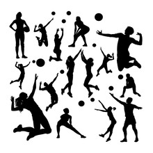 Volleyball Player Silhouettes. Good Use For Symbol, Logo, Web Icon, Mascot, Sign, Or Any Design You Want.