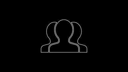 Sticker - White line Users group icon isolated on black background. Group of people icon. Business avatar symbol - users profile icon. 4K Video motion graphic animation