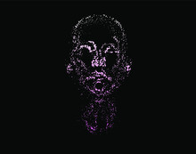 Human Head Made Of Partices On Dark Background. Face Made With Generative Computer Art Algorithm. Concept Of Artificial Intelligence, Machine Learning And Neural Networks.