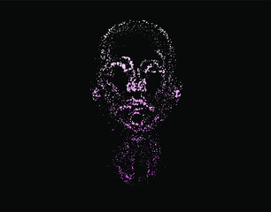 Aufkleber - Human head made of partices on dark background. Face made with generative computer art algorithm. Concept of artificial intelligence, Machine learning and neural networks.