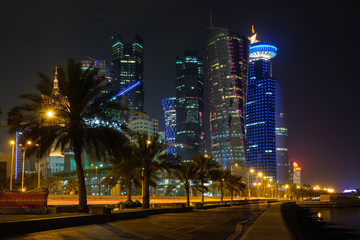 Wall Mural - Beautiful night cityscape of West Bay Doha, Qatar, Middle East.