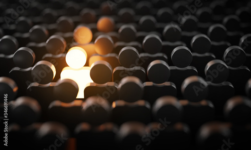 Cuadros en Lienzo Be Standout 3D Concept, One Man Glowing Among Other People in Dark Condition