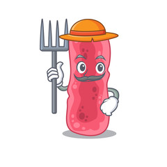 Sticker - Cartoon character design of shigella sonnei as a Farmer with hat and pitchfork