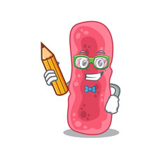 Sticker - A brainy student shigella sonnei cartoon character with pencil and glasses