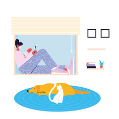 Canvas Print - woman freelancer working remotely from her home