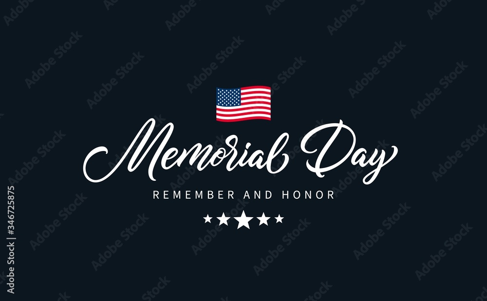 Memorial Day text with lettering "Remember and Honor". Hand drawn lettering typography design. USA Memorial Day calligraphic inscription. - obrazy, fototapety, plakaty 