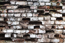 Old Brickwork With Fallen Bricks.