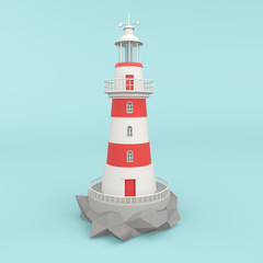 Sticker -  3d render illustration of lighthouse. Cartoon style. Modern trendy design. 