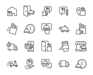 set of food delivery icons, restaurant, customer service, shopping online