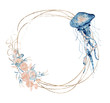 © EvgeniiasArt - Watercolor golden frame with jellyfish, and flowers hand drawn  illustration isolated on white background