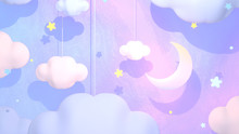Beautiful Good Night And Sleep Tight Paper Art. Soft Pastel Pink, Blue, And Purple Color Moon, Clouds, And Stars. 3d Rendering Picture.	