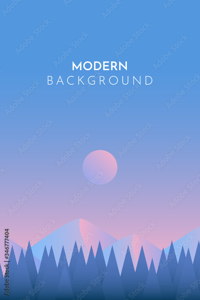 Abstract landscape. Minimalist style. Mountain and forest. Vector illustration. - obrazy, fototapety, plakaty 
