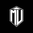 mu logo monogram with emblem shape combination tringle on top design template