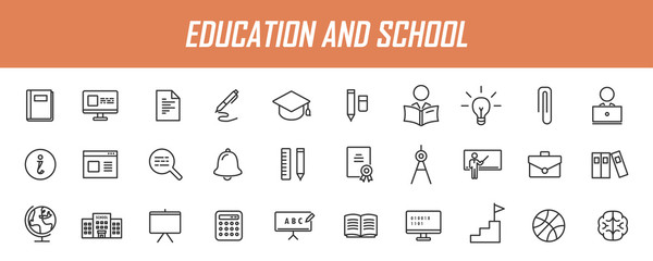 Poster - Set of linear education icons. School icons in simple design. Vector illustration
