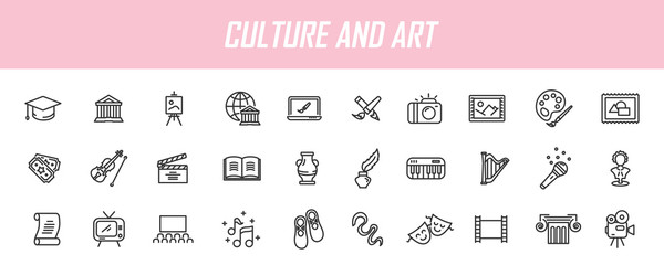 Wall Mural - Set of linear culture icons. Art icons in simple design. Vector illustration