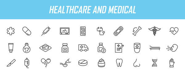 Poster - Set of linear medical icons. Health icons in simple design. Vector illustration