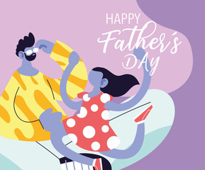 Sticker - man and daughter, card of the happy father day