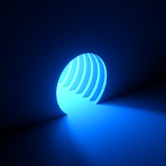 Wall Mural - 3d render, abstract background, blue neon light going out of the hole in the wall. round window, cav