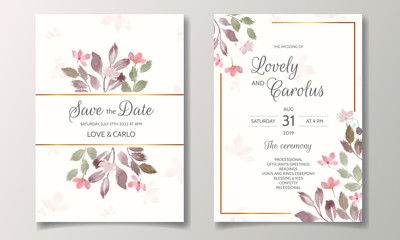  Wedding invitation card with floral and leaves watercolor