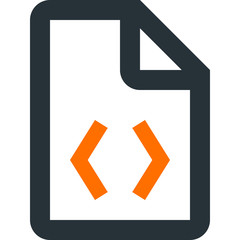 Source code vector icon. Grey icon with orange brackets.