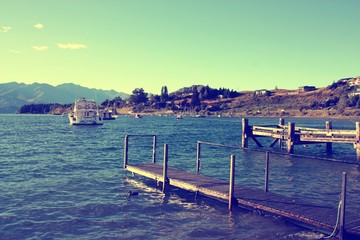 Sticker - New Zealand nature - Lake Wanaka. Vintage filtered colors style.