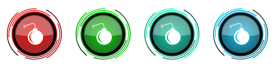 Leinwandbilder - Bomb round glossy vector icons, set of buttons for webdesign, internet and mobile phone applications in four colors options isolated on white background