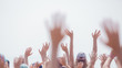 © PEPPERSMINT - group of happy young people with hands up to the sky